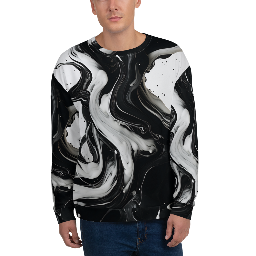 Black and White Fluid Art All-Over Print Unisex Sweatshirt
