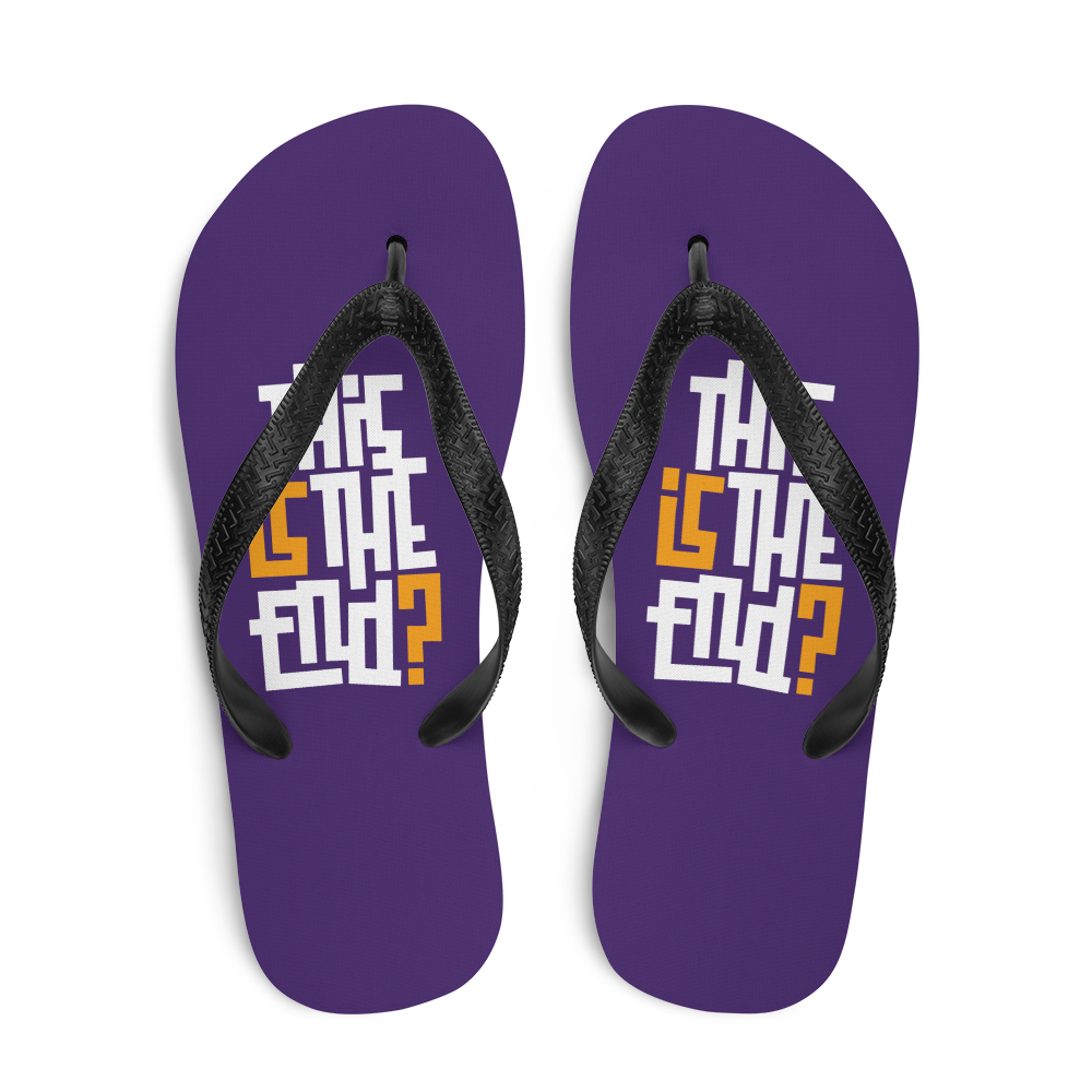 IS/THIS IS THE END? Purple Yellow Reverse Flip Flops