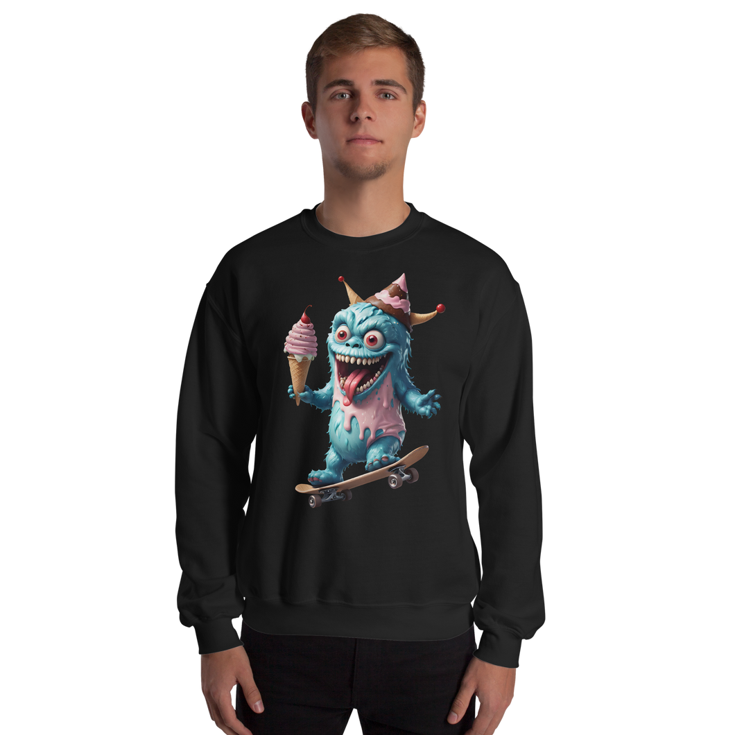 Black / S Ice Cream Monster Unisex Sweatshirt by Design Express