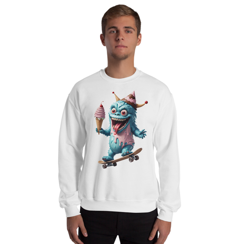White / S Ice Cream Monster Unisex Sweatshirt by Design Express