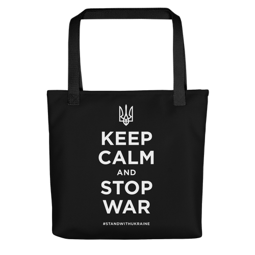 Default Title Keep Calm and Stop War (Support Ukraine) White Print Tote Bag by Design Express