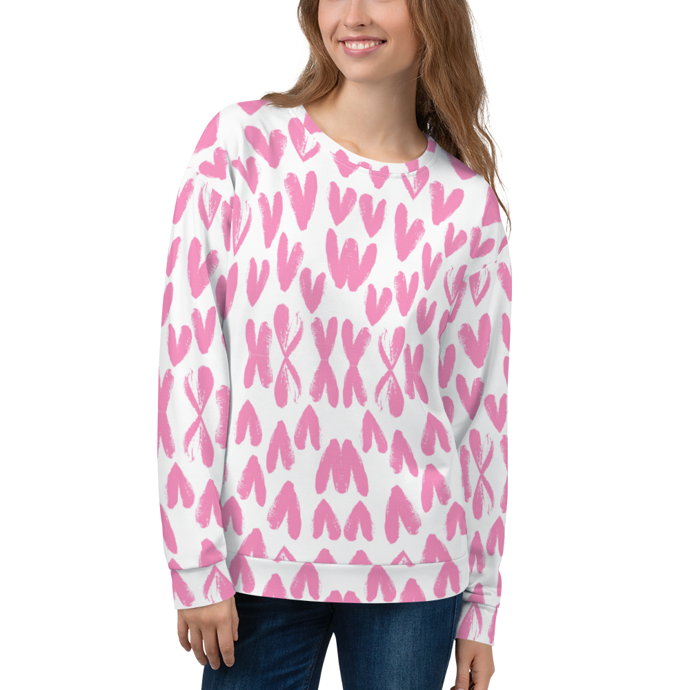 XS Pink Heart Pattern Unisex Sweatshirt by Design Express