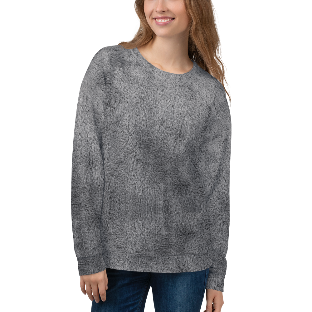 XS Soft Grey Fur Print Unisex Sweatshirt by Design Express