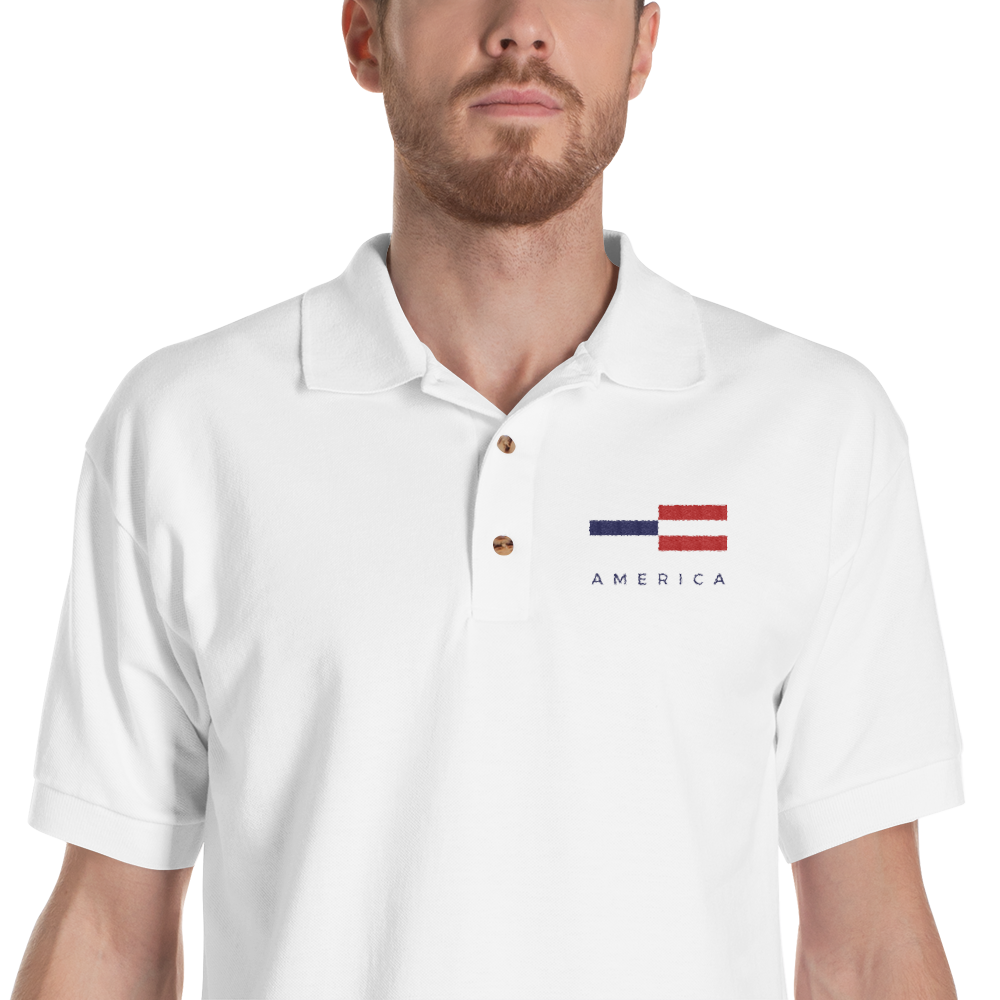 S America Tower Pattern Embroidered Polo Shirt by Design Express