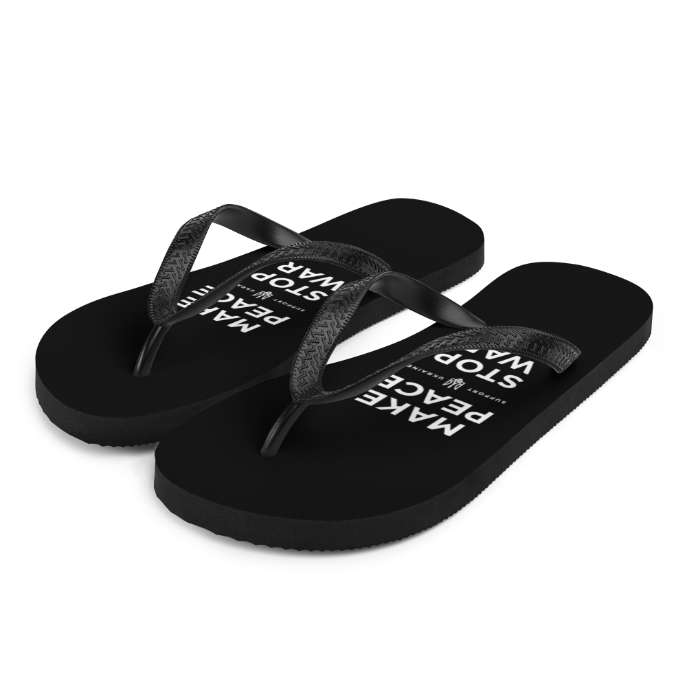 S Make Peace Stop War (Support Ukraine) Black Flip Flops by Design Express
