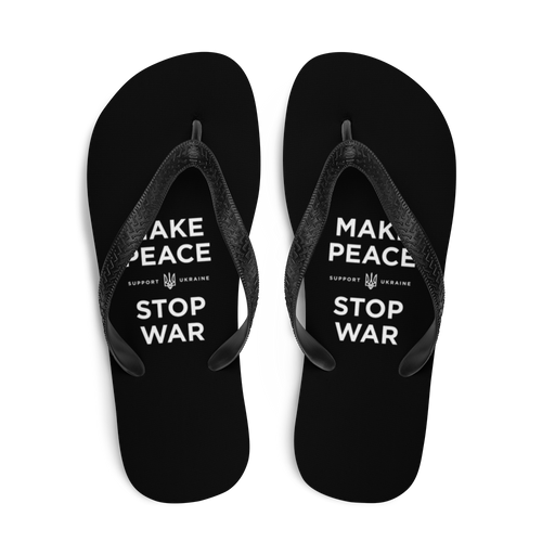Make Peace Stop War (Support Ukraine) Black Flip Flops by Design Express