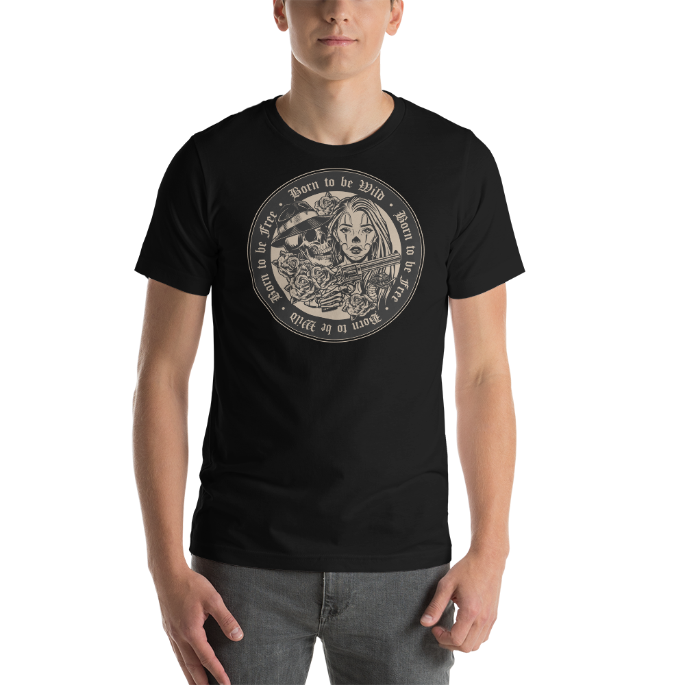 Black / XS Born to be Wild, Born to be Free Short-Sleeve Unisex T-Shirt by Design Express